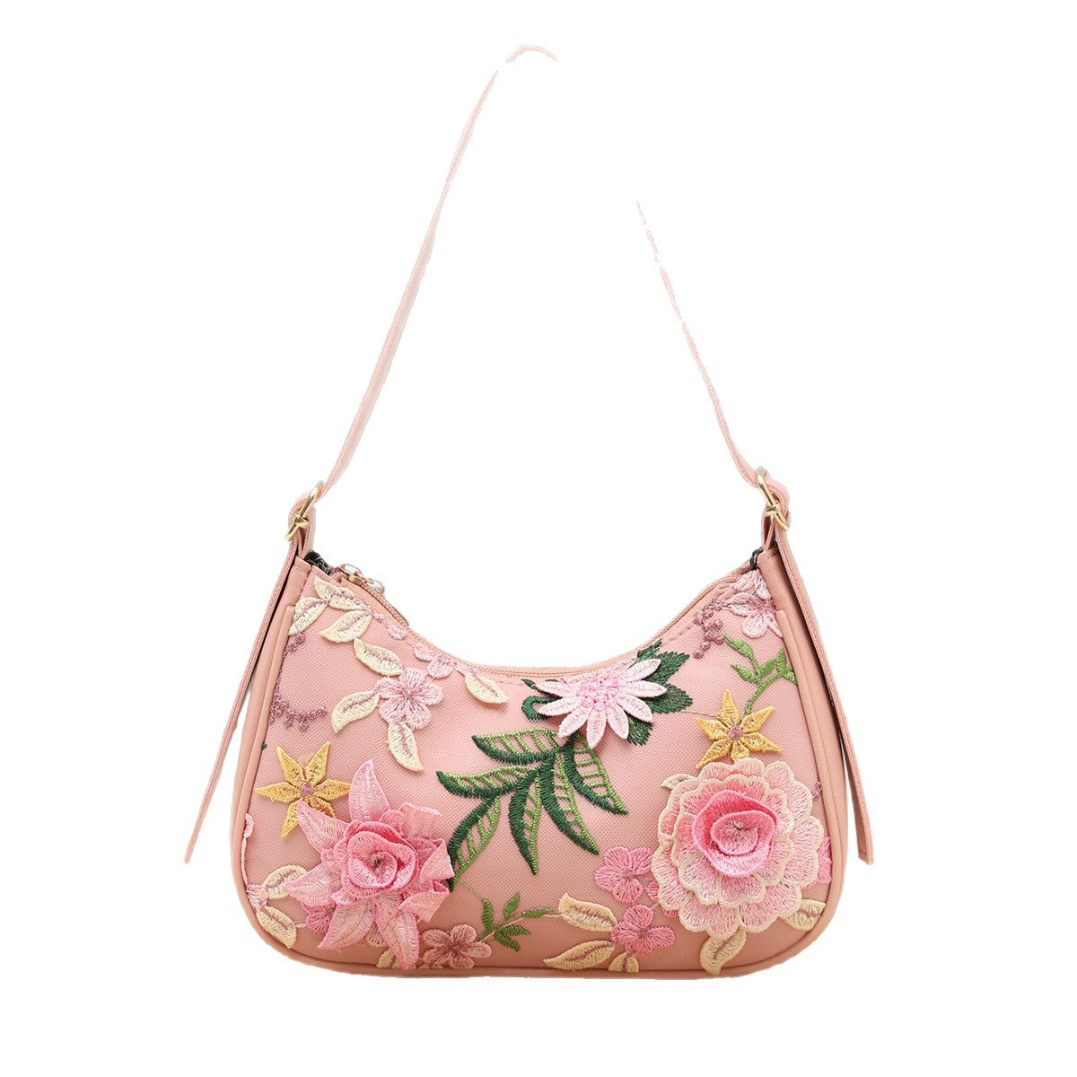 Cross-Border New Baguette Bag for Women, Underarm Bag for Women, 2025 New Shoulder Bag, Mesh Jacquard Embroidered Flower Bag