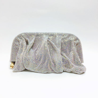 French style sparkling diamond cloud dumpling dinner party water diamond wrinkled chain clip crossbody handbag for women