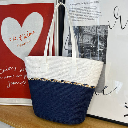 Straw Bag and Hat Set for Women, Beach Vacation, Versatile Sun Protection Wide Brim Hat, Commute Travel Large Capacity Tote Bag