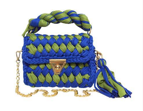 HyunA same style finished hand-woven cloth bag women's crossbody bag chain