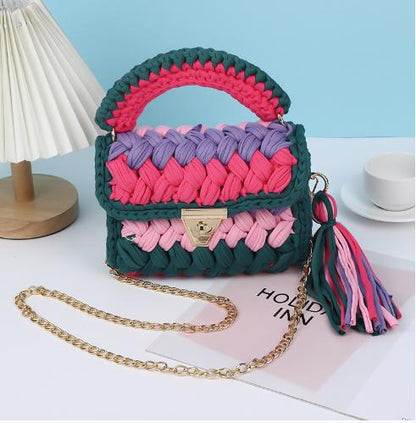 HyunA same style finished hand-woven cloth bag women's crossbody bag chain
