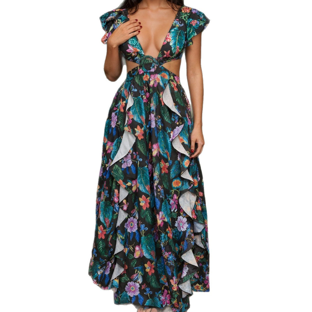 Printed high waisted dress
