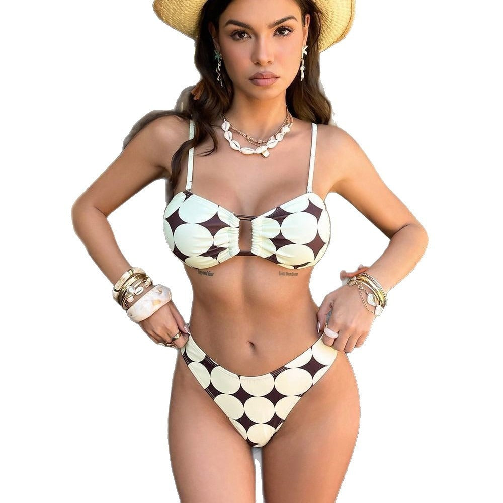 Printed lace up one-piece swimsuit