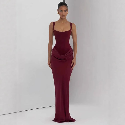 Boned Strapless Satin Gown Dress for Women, Fitted Slim Silhouette, Elegant Drape, High-End Evening Long Dress