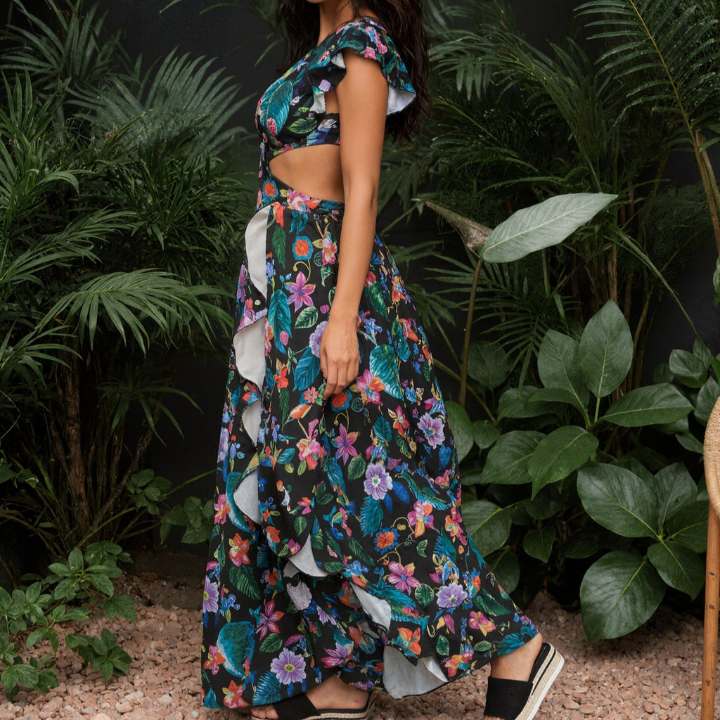 Printed high waisted dress