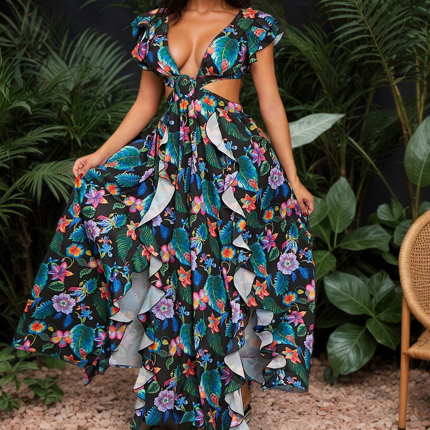 Printed high waisted dress