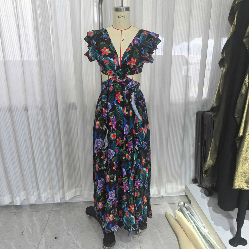 Printed high waisted dress