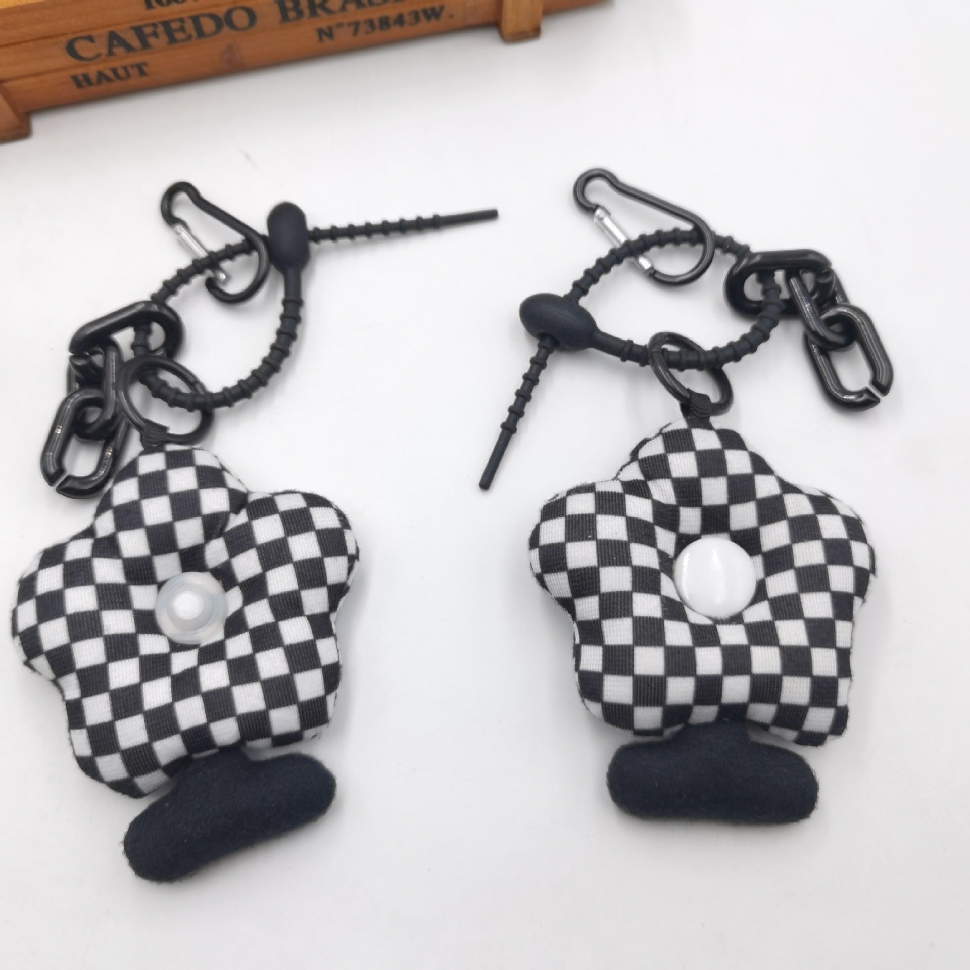 Black And White Sweet And Cool Twist Pendant Female Creative Checkerboard Keychain Bag Pendant Fabric Bag Accessories