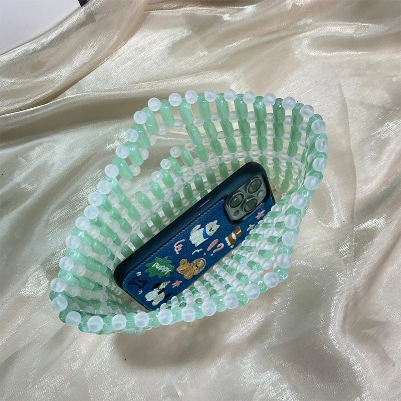 Summer Small Fresh Women's Bag Customized Crystal Bags New Fashion INS Handmade Acrylic Beaded Transparent Panel Green Handbag