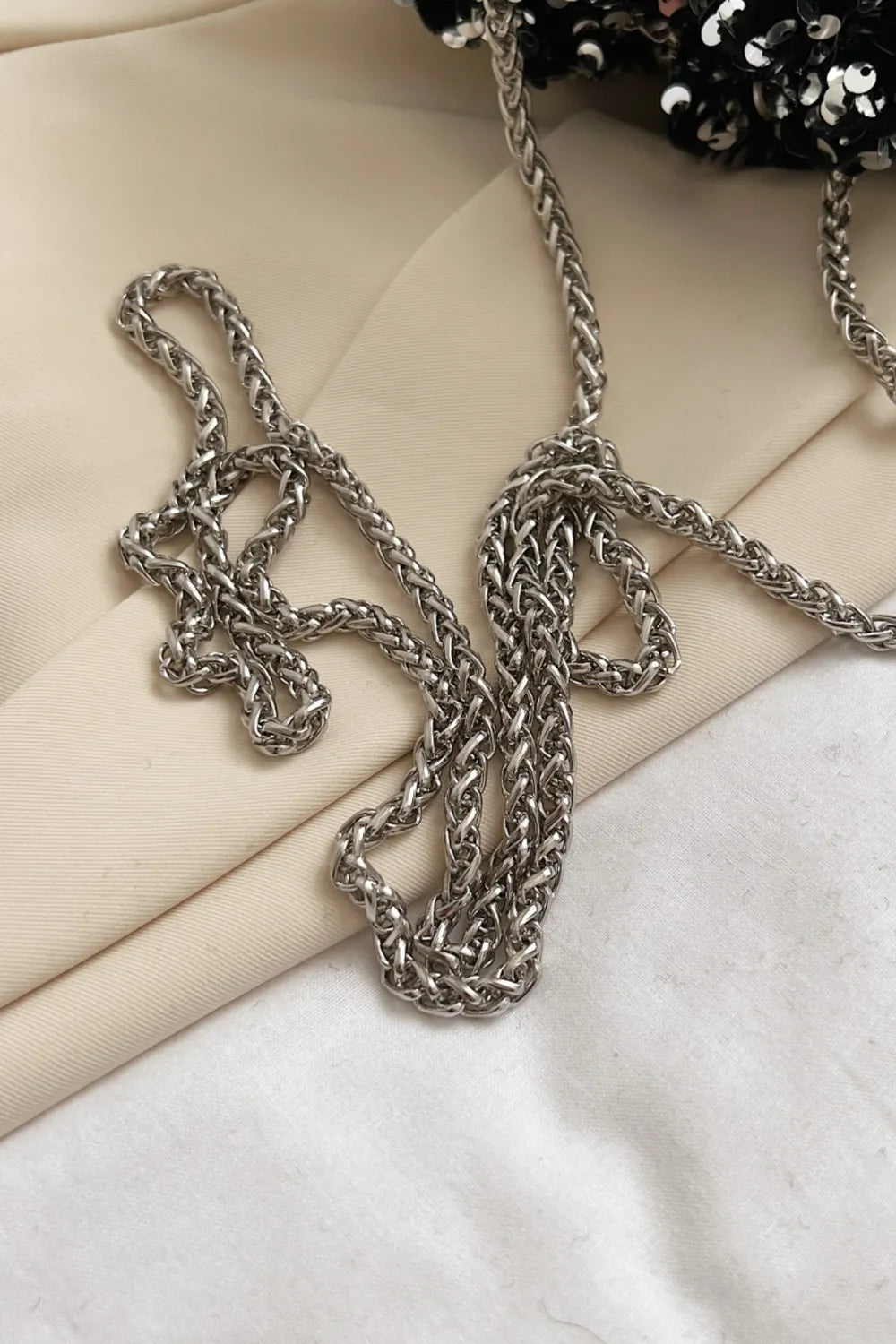 Sequin Chain Nylon Crossbody Bucket Bag