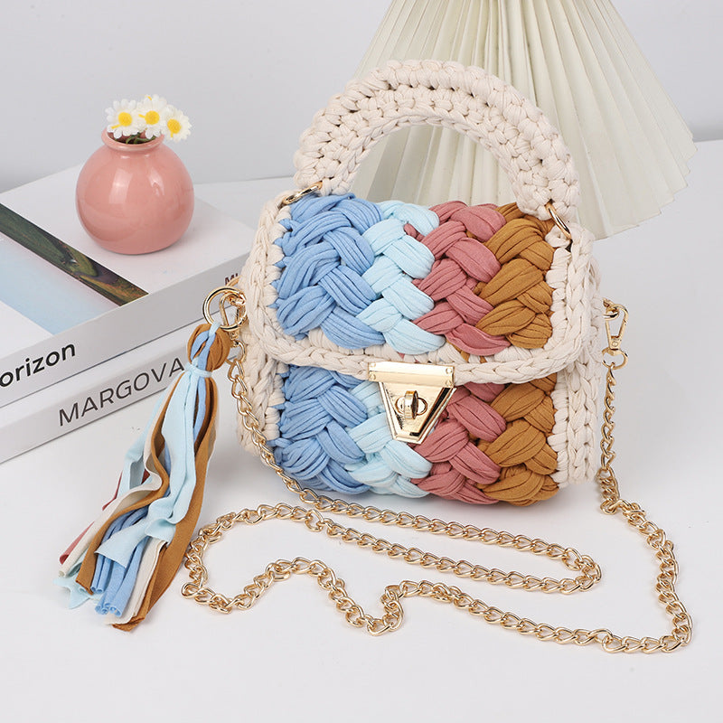 HyunA same style finished hand-woven cloth bag women's crossbody bag chain