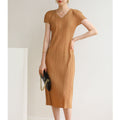 Elegant Fashion V-Neck Dress with Pleated Design Simple and Stylish, High-Quality Material