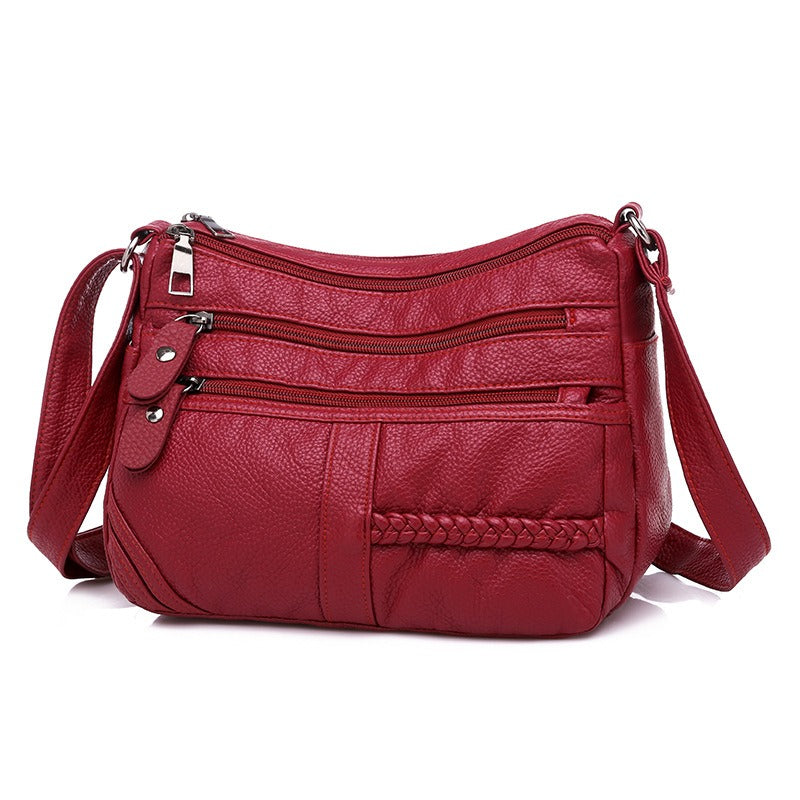Large capacity shoulder messenger bag ladies backpack middle-aged soft leather mother bag