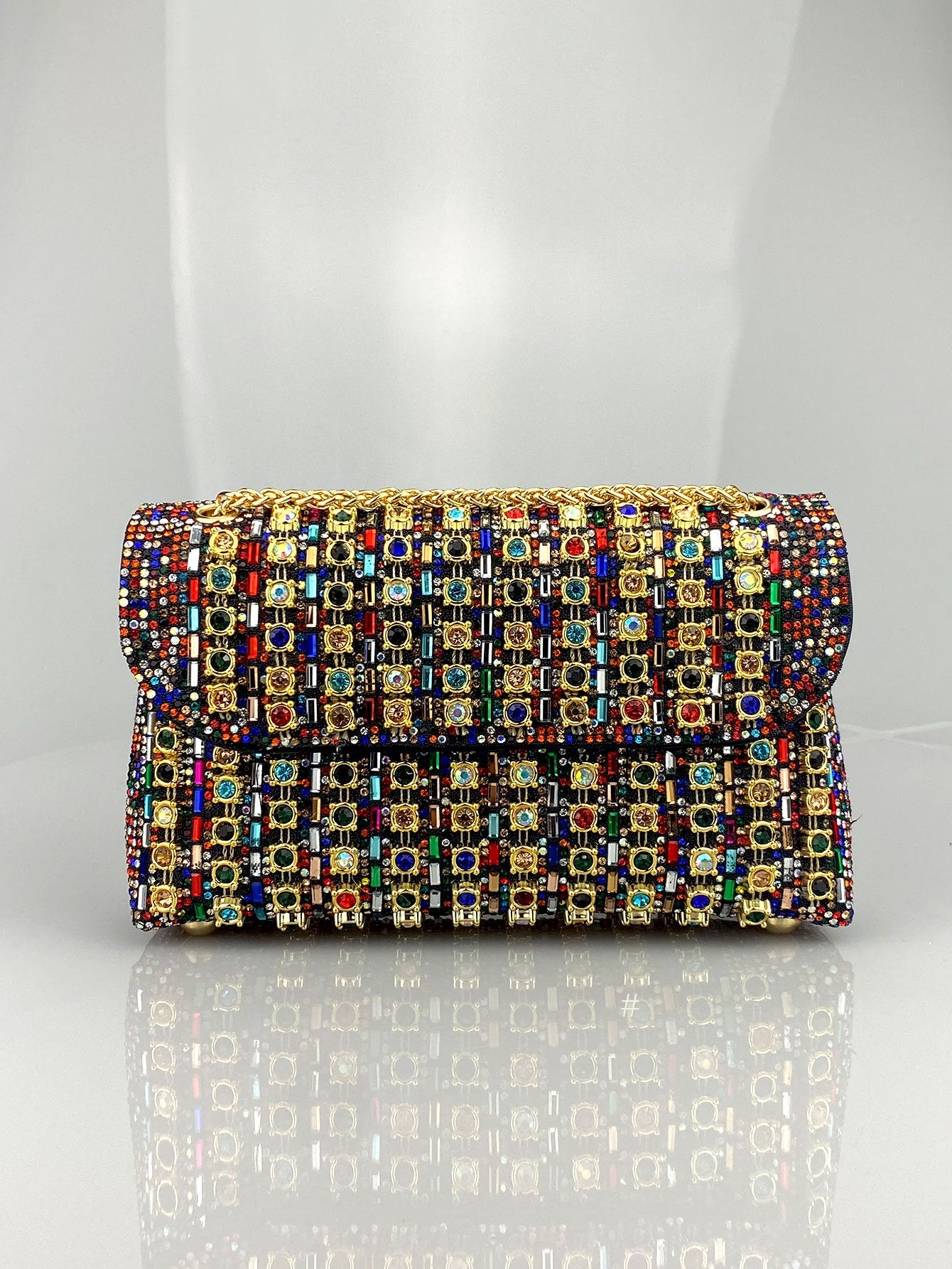 New Elegant Evening Dress Style Brooch-Adorned Clutch Bag with Rhinestones Chain Strap and Cheongsam Design for Formal Occasions