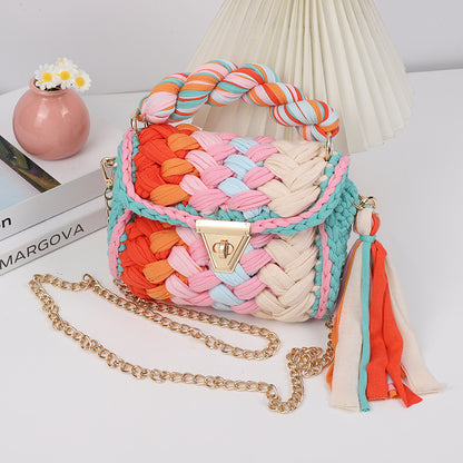 HyunA same style finished hand-woven cloth bag women's crossbody bag chain