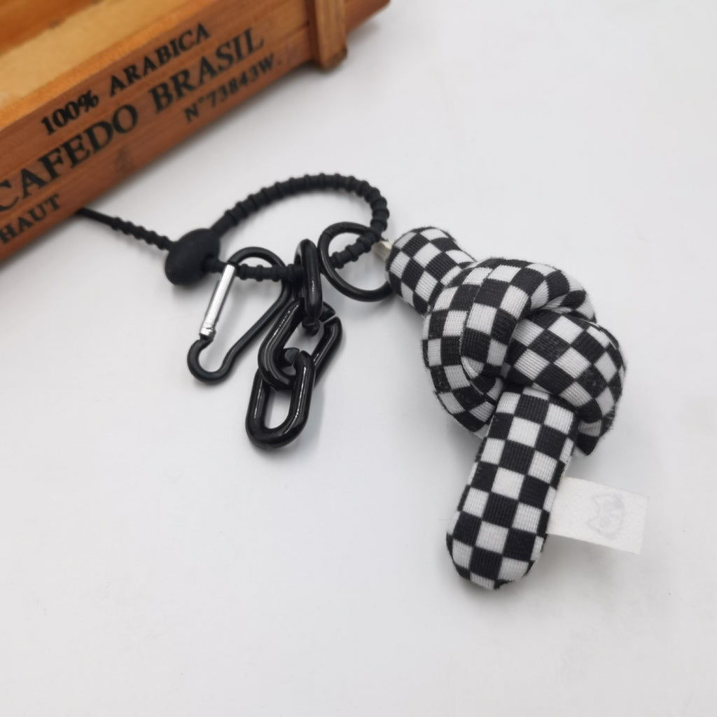 Black And White Sweet And Cool Twist Pendant Female Creative Checkerboard Keychain Bag Pendant Fabric Bag Accessories