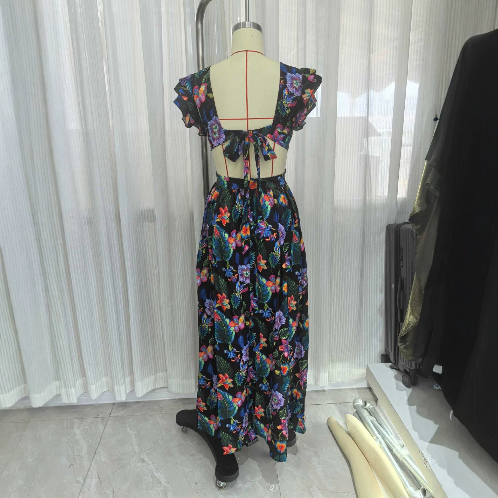 Printed high waisted dress