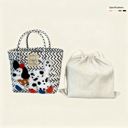 Large capacity sausage dog hand woven cabbage basket rattan woven handbag office miscellaneous carry bag picnic women's bag