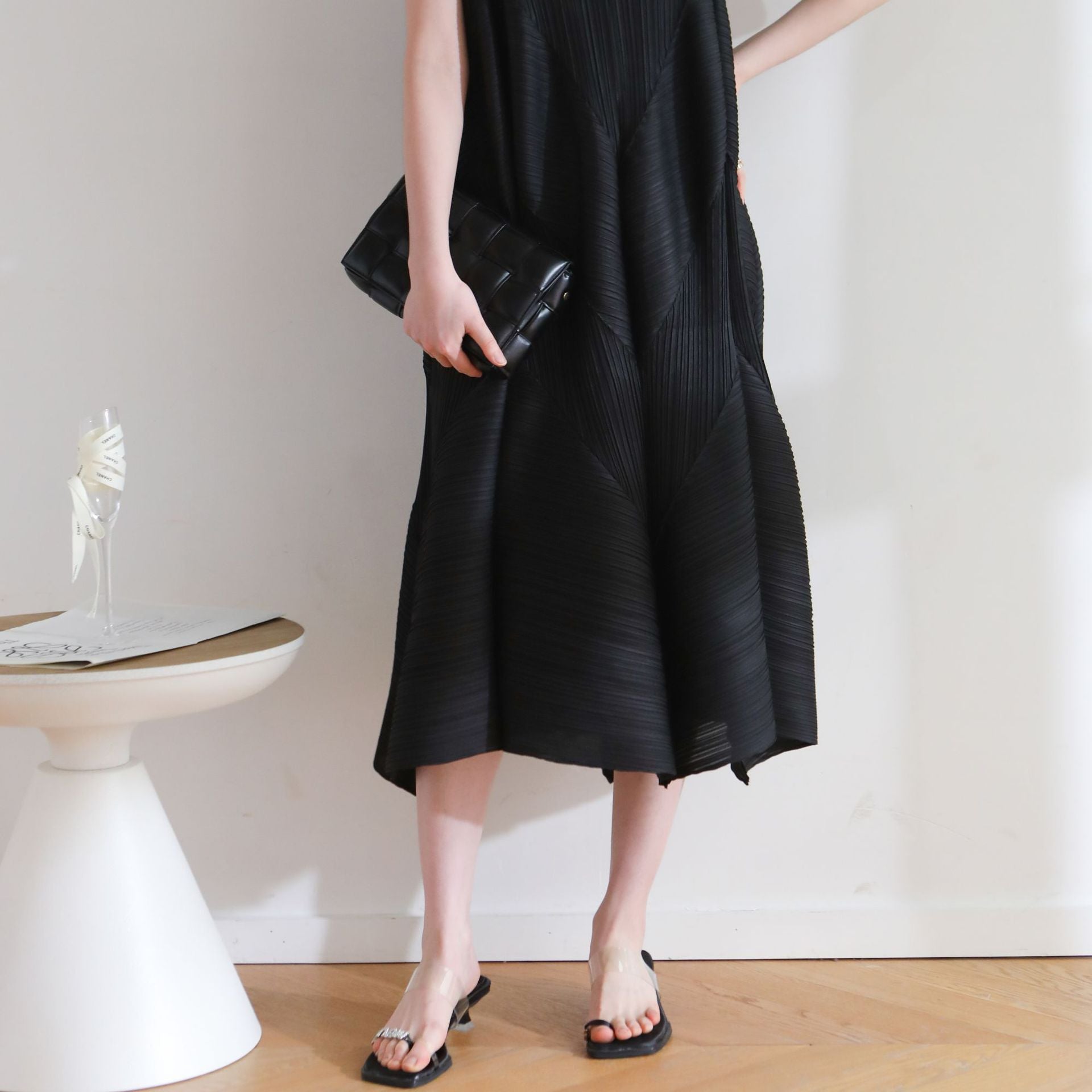 High-end Pleated Classic Hand-Pressed Pleat Oversized Loose Casual Fashion Bloom Dress