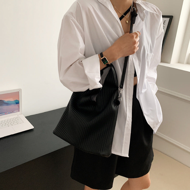 Women's summer niche fashionable striped bag versatile textured messenger bag ladies shoulder bag