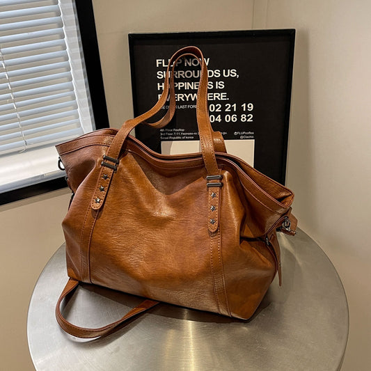 Single Shoulder Tote Bag, Large Capacity, Women's Soft Leather Vintage Commute Bag, Crossbody Bag for Women