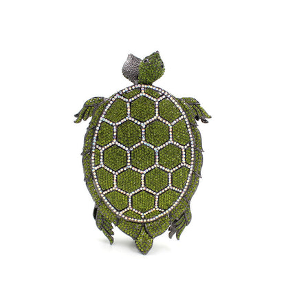 Luxury Green Turtle Crystal Evening Bag Diamond Party Purse Fashion Novelty Women Clutch Hard Case Metal Minaudiere Rhinestone