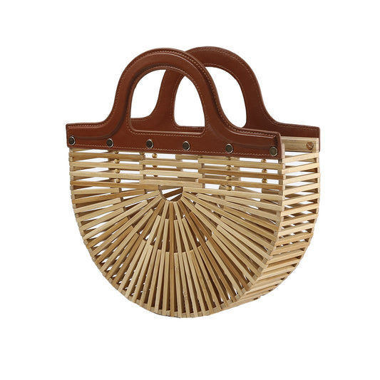 Handheld summer bamboo woven grass, hollow woven bag, bamboo beach bag