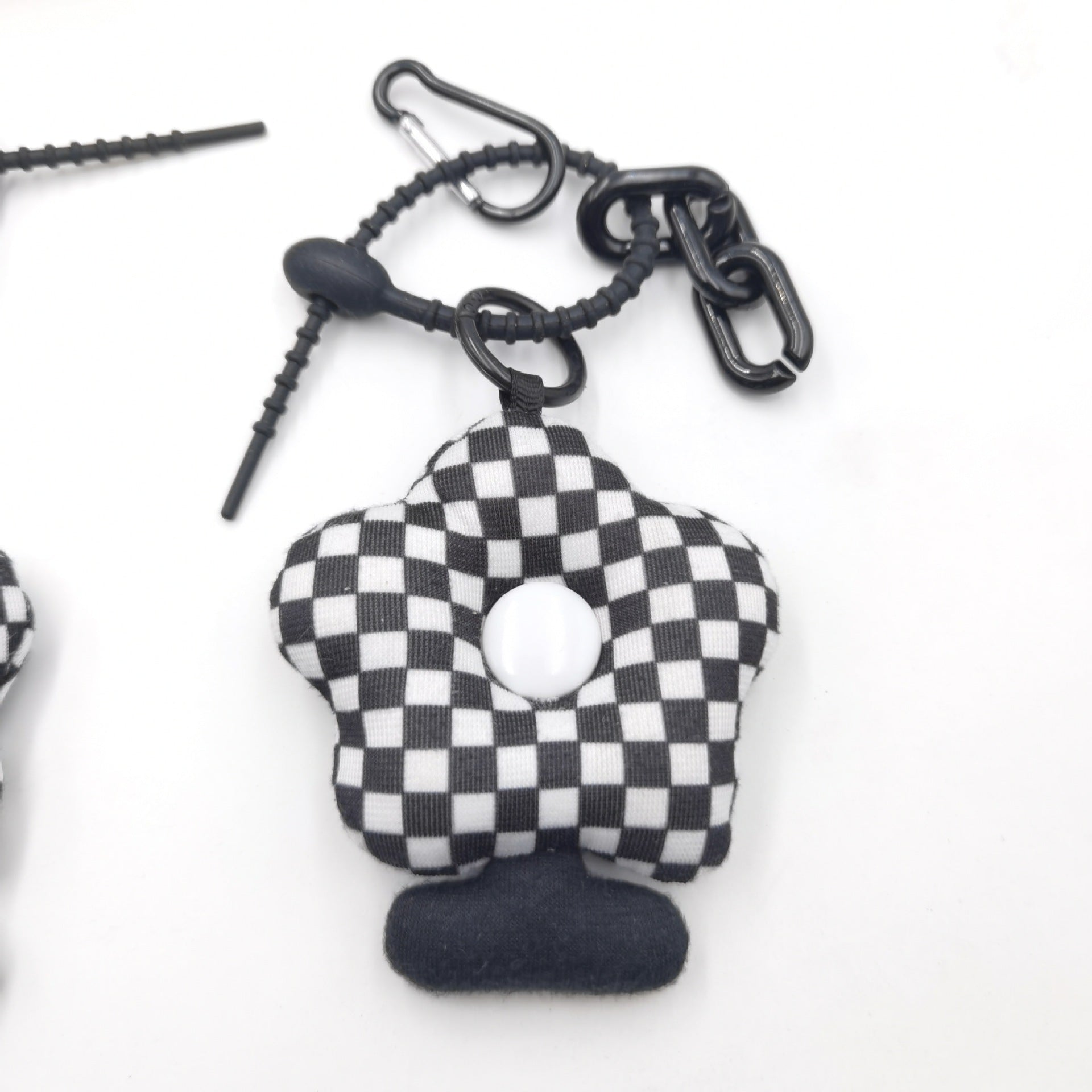Black And White Sweet And Cool Twist Pendant Female Creative Checkerboard Keychain Bag Pendant Fabric Bag Accessories