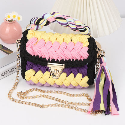 HyunA same style finished hand-woven cloth bag women's crossbody bag chain