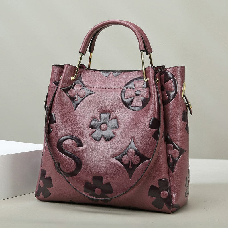 Handbag Women's Fashion Embossed Tote Bag Large Capacity Maternity Bucket Bag