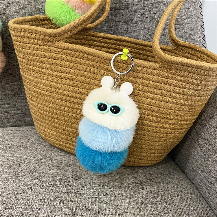New Cute Caterpillar Key Chain Cartoon Plush Doll Bag Pendant Creative Car Key Chain Small Gift