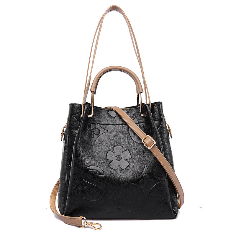 Handbag Women's Fashion Embossed Tote Bag Large Capacity Maternity Bucket Bag