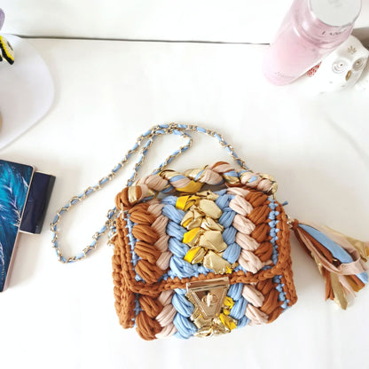HyunA same style finished hand-woven cloth bag women's crossbody bag chain