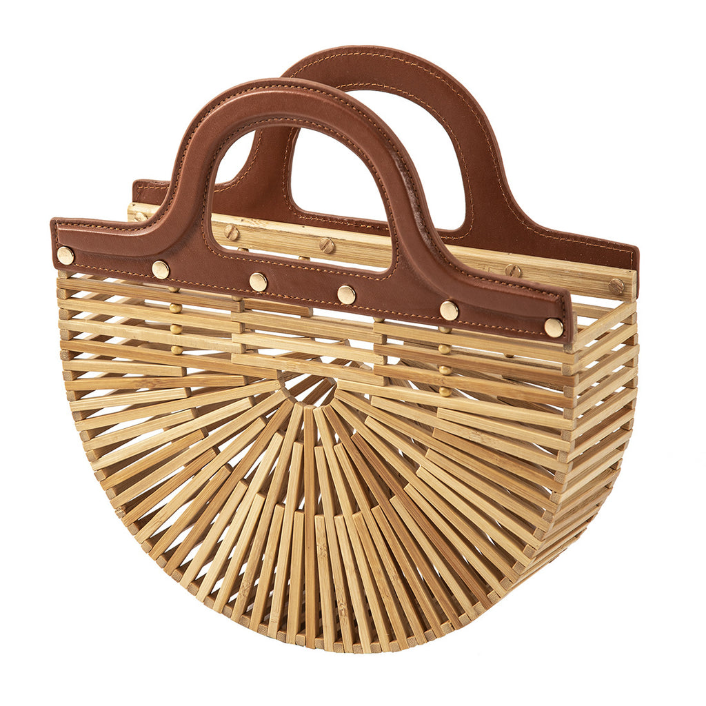Handheld summer bamboo woven grass, hollow woven bag, bamboo beach bag