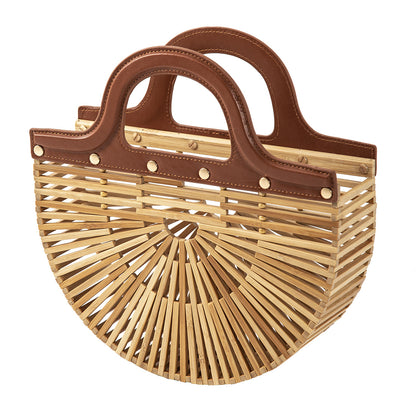 Handheld summer bamboo woven grass, hollow woven bag, bamboo beach bag