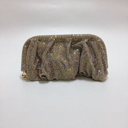 French style sparkling diamond cloud dumpling dinner party water diamond wrinkled chain clip crossbody handbag for women