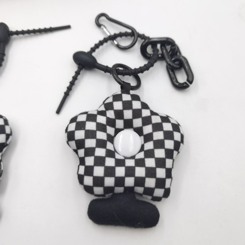 Black And White Sweet And Cool Twist Pendant Female Creative Checkerboard Keychain Bag Pendant Fabric Bag Accessories