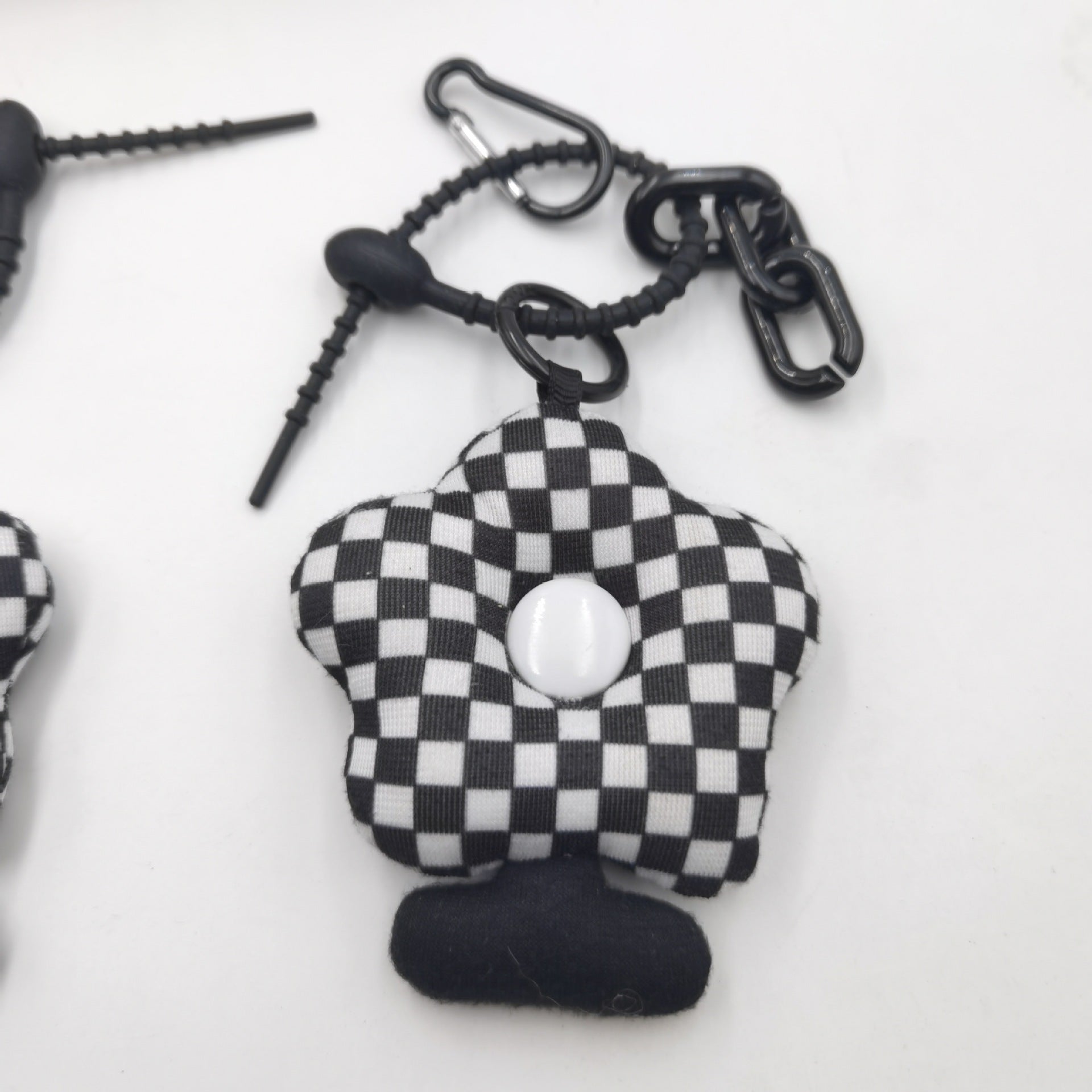 Black And White Sweet And Cool Twist Pendant Female Creative Checkerboard Keychain Bag Pendant Fabric Bag Accessories