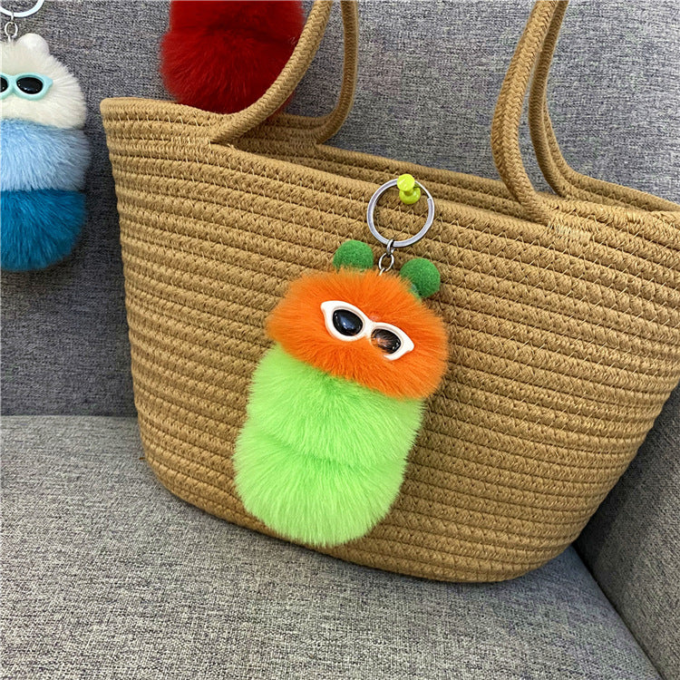 New Cute Caterpillar Key Chain Cartoon Plush Doll Bag Pendant Creative Car Key Chain Small Gift