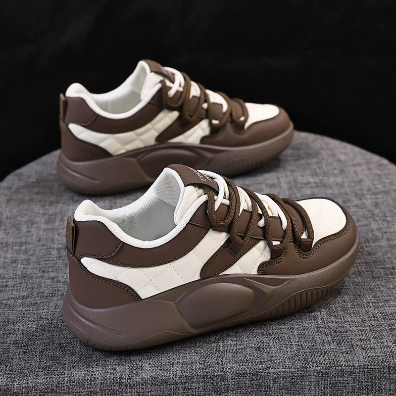 Golden Step Comfort Women's White Sneakers New Autumn Style Thick Sole Dad Shoes Round Toe Sport Shoes Leather Upper Versatile