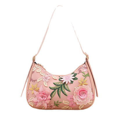 Cross-Border New Baguette Bag for Women, Underarm Bag for Women, 2025 New Shoulder Bag, Mesh Jacquard Embroidered Flower Bag