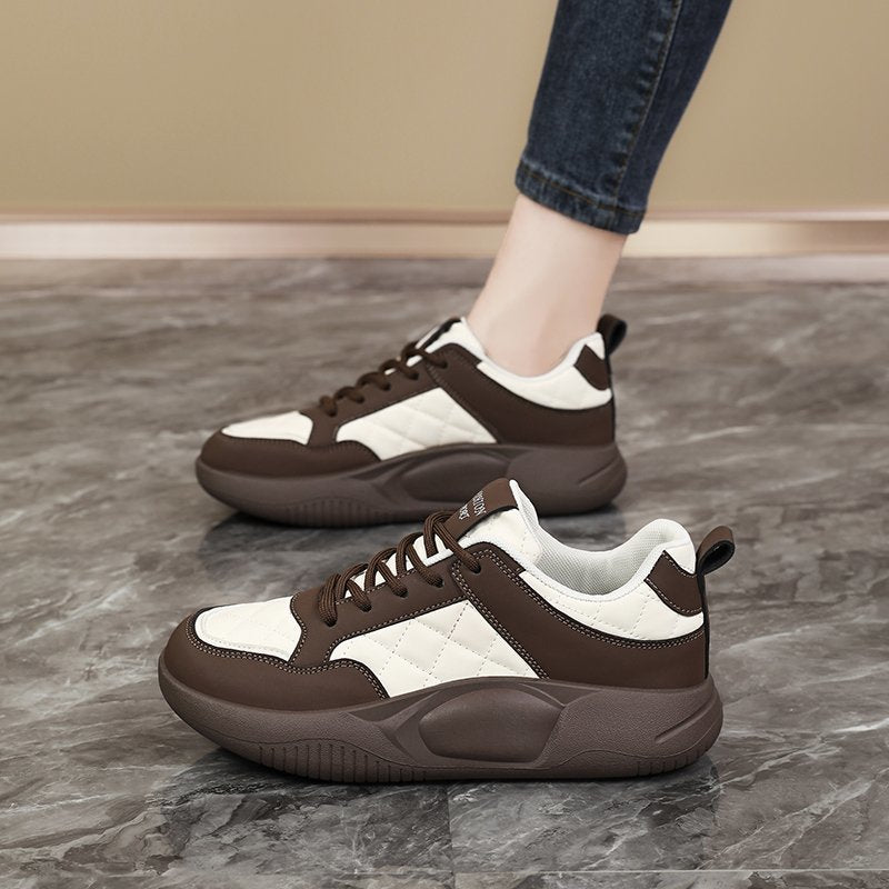 Golden Step Comfort Women's White Sneakers New Autumn Style Thick Sole Dad Shoes Round Toe Sport Shoes Leather Upper Versatile