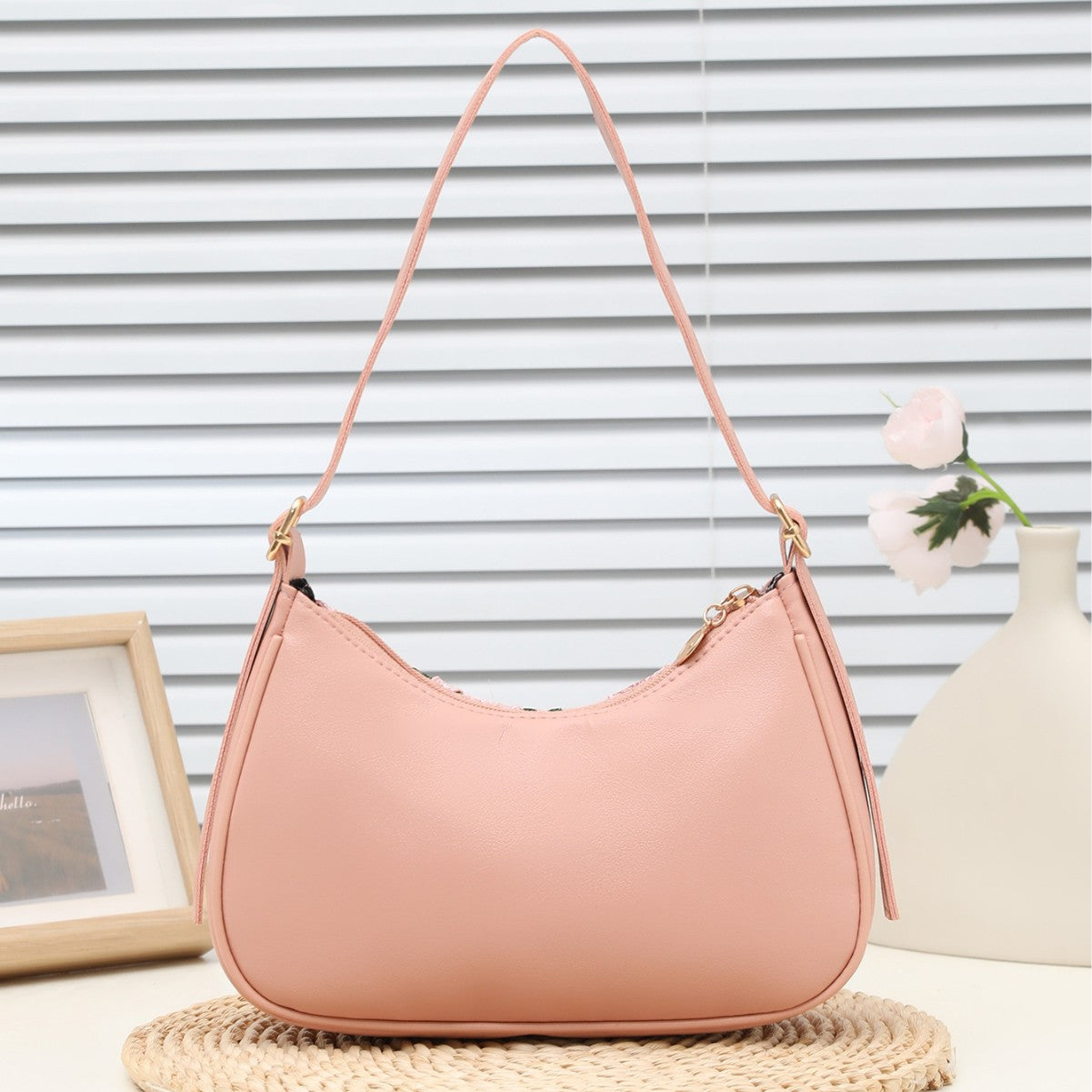 Cross-Border New Baguette Bag for Women, Underarm Bag for Women, 2025 New Shoulder Bag, Mesh Jacquard Embroidered Flower Bag