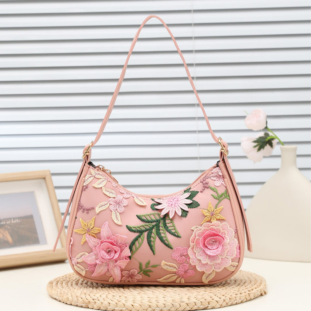Cross-Border New Baguette Bag for Women, Underarm Bag for Womeni, 2025 New Shoulder Bag, Mesh Jacquard Embroidered Flower Bag