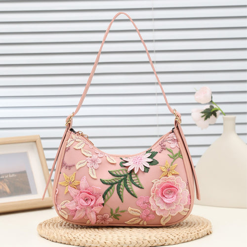 Cross-Border New Baguette Bag for Women, Underarm Bag for Womeni, 2025 New Shoulder Bag, Mesh Jacquard Embroidered Flower Bag