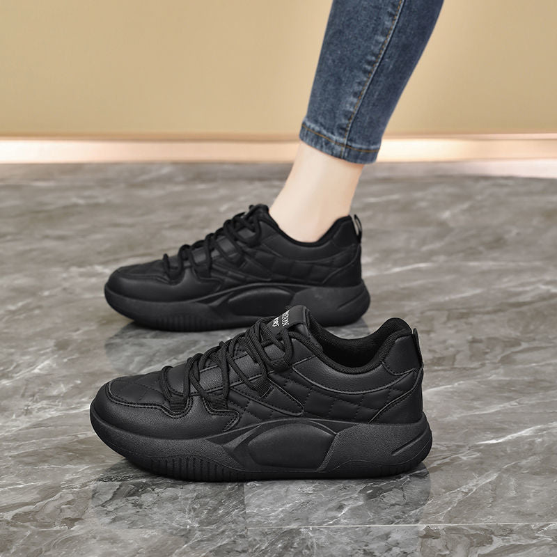 Golden Step Comfort Women's White Sneakers New Autumn Style Thick Sole Dad Shoes Round Toe Sport Shoes Leather Upper Versatile