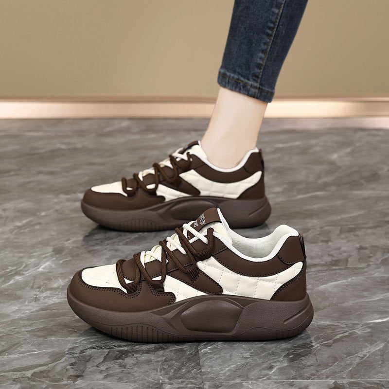 Golden Step Comfort Women's White Sneakers New Autumn Style Thick Sole Dad Shoes Round Toe Sport Shoes Leather Upper Versatile